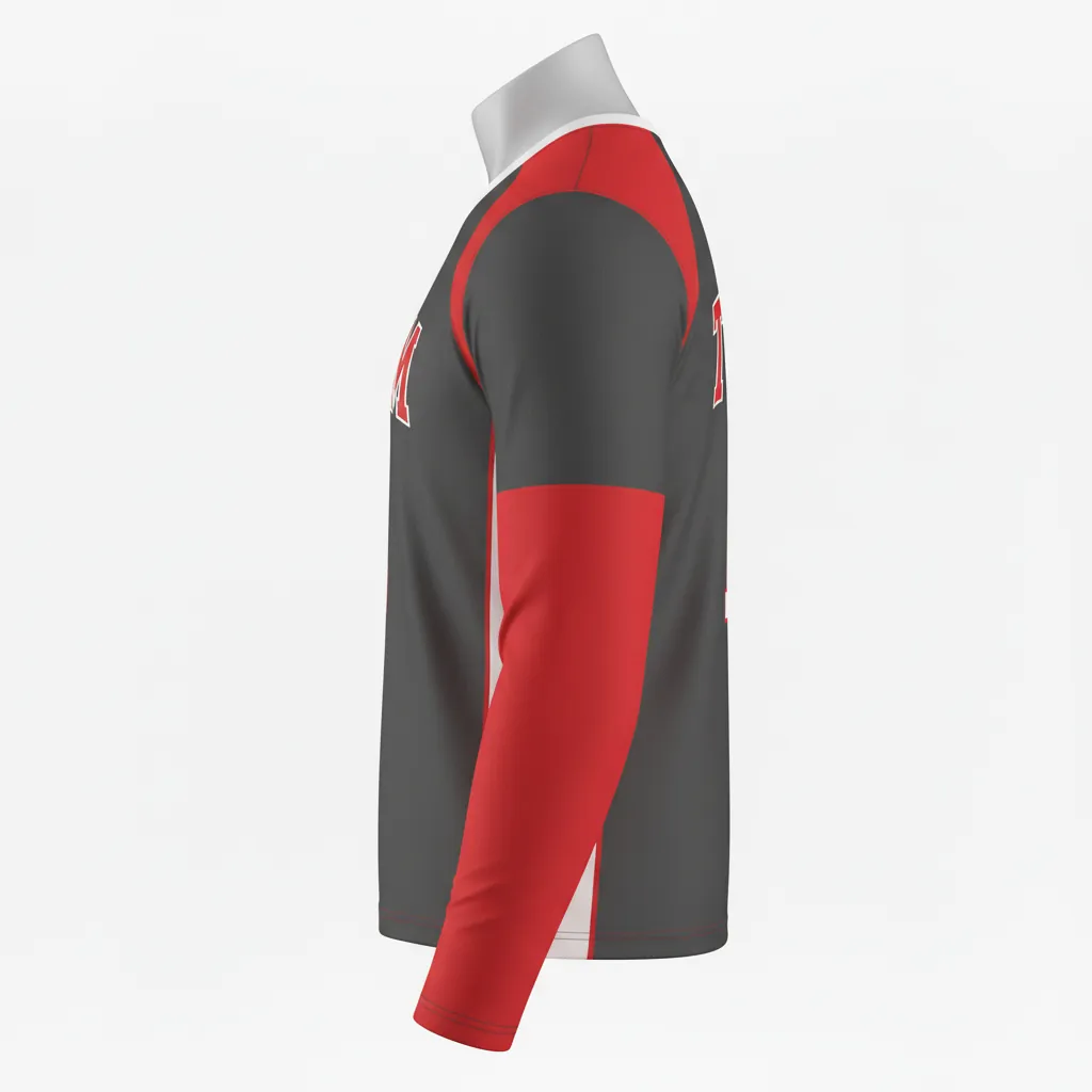 Custom Basketball Long Sleeve Shooting Shirt - Red - Long Sleeve Shooting Shirt Charcoal Angular - Side View - HAMCO Sports Inc.
