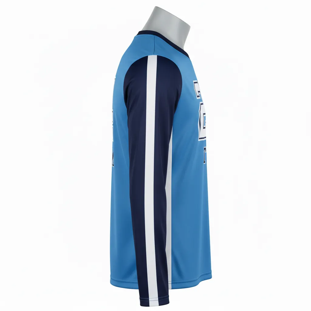 Custom Basketball Long Sleeve Shooting Shirt - Blue, Navy - Long Sleeve Shooting Shirt Columbia Colorblock - Side View - HAMCO Sports Inc.