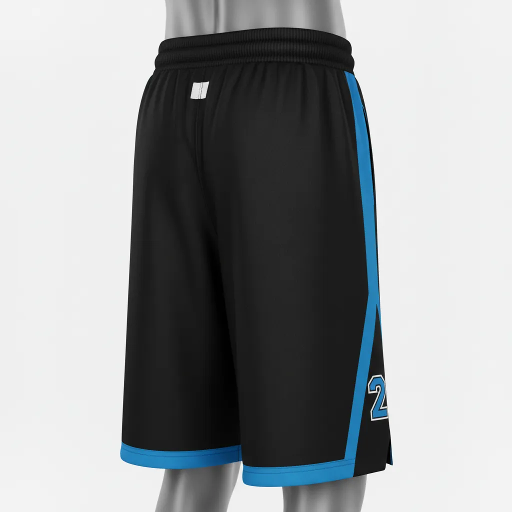 Custom Basketball Performance Basketball Shorts - Black, Blue - Performance Shorts Columbia Stripe - Back View - HAMCO Sports Inc.