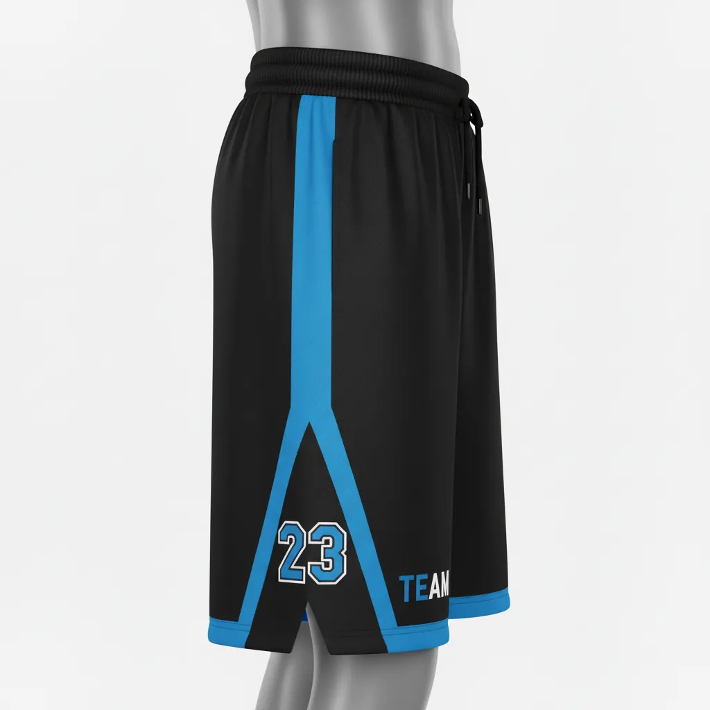Custom Basketball Performance Basketball Shorts - Black, Blue - Performance Shorts Columbia Stripe - Front View - HAMCO Sports Inc.