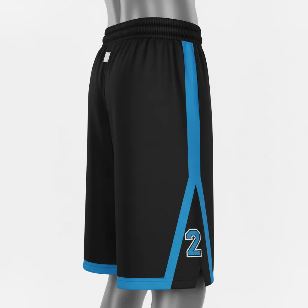 Custom Basketball Performance Basketball Shorts - Black, Blue - Performance Shorts Columbia Stripe - Side View - HAMCO Sports Inc.