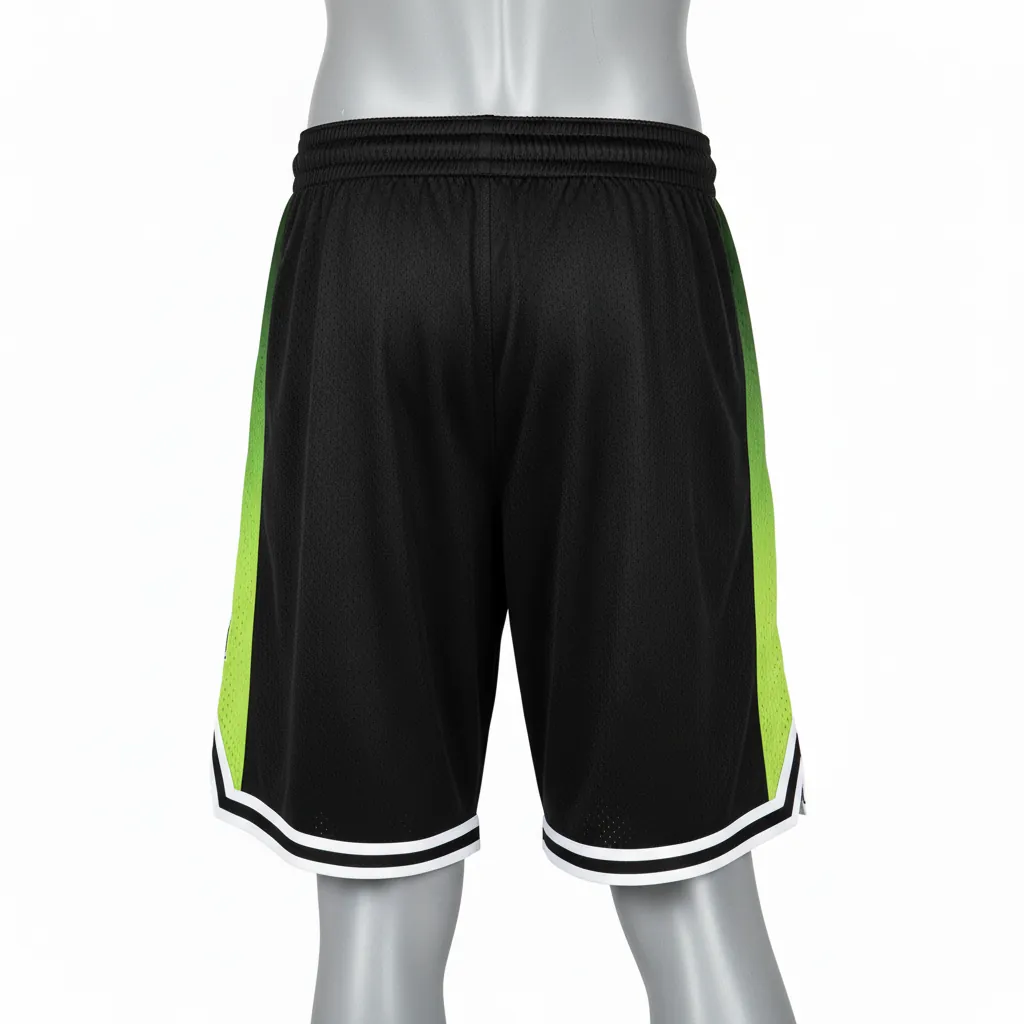 Custom Basketball Performance Basketball Shorts - Black, Green - Performance Shorts Lime Stripe - Back View - HAMCO Sports Inc.