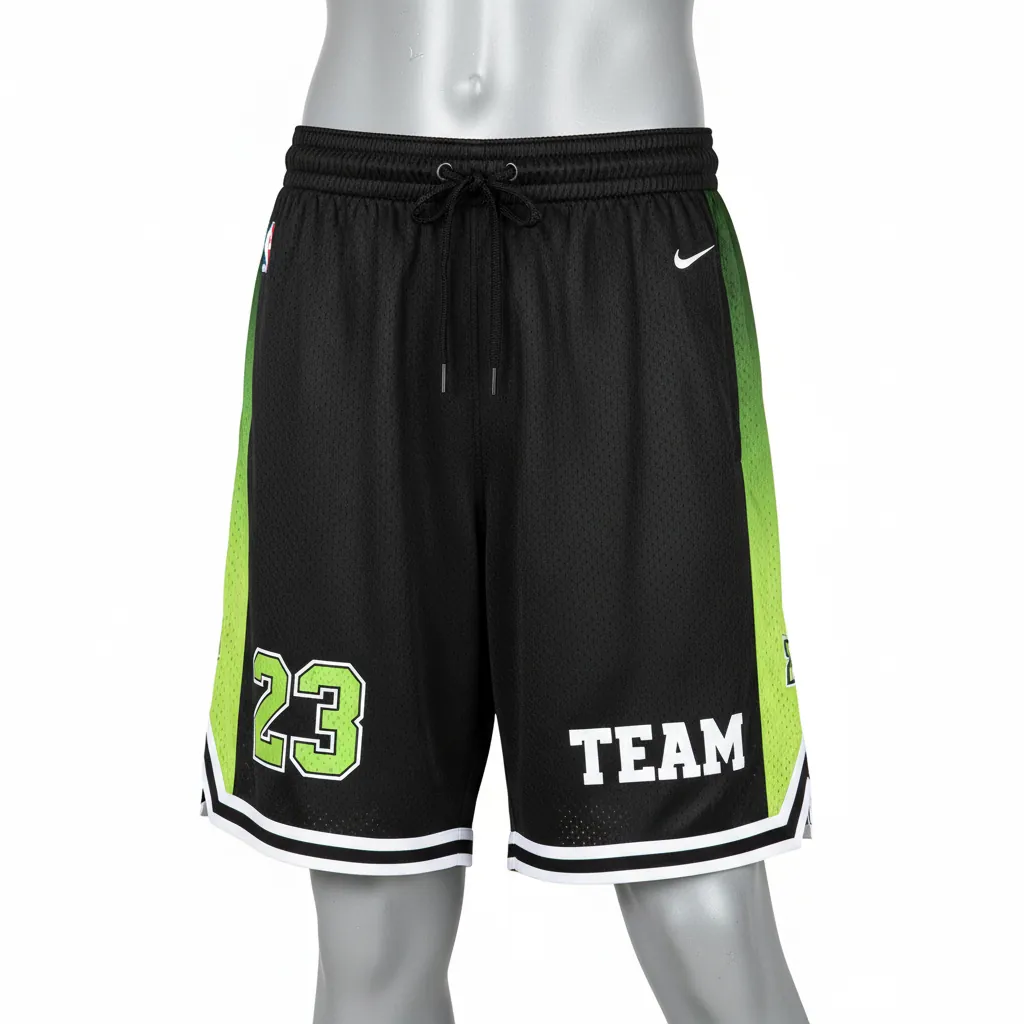 Custom Basketball Performance Basketball Shorts - Black, Green - Performance Shorts Lime Stripe - Front View - HAMCO Sports Inc.