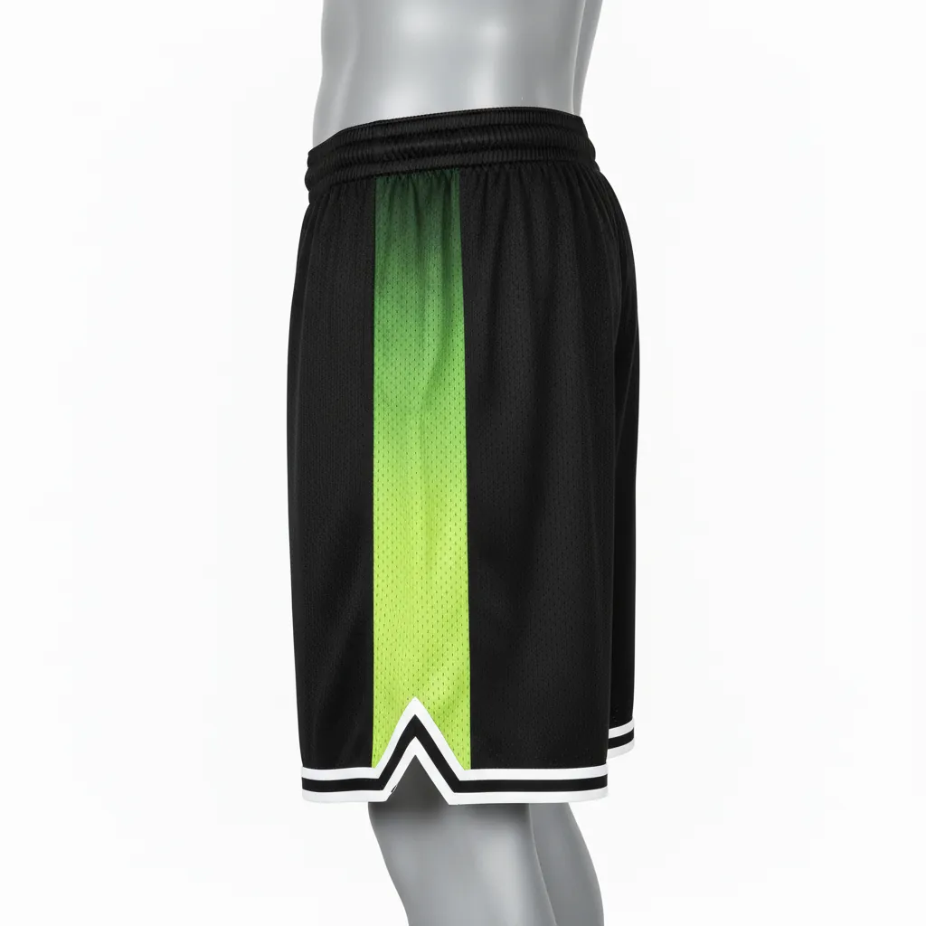 Custom Basketball Performance Basketball Shorts - Black, Green - Performance Shorts Lime Stripe - Side View - HAMCO Sports Inc.