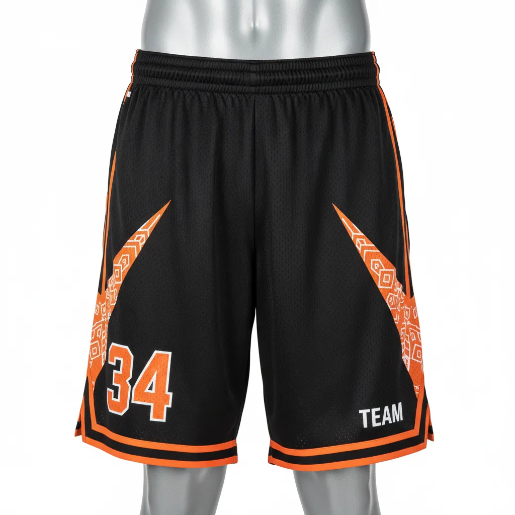 Custom Basketball Performance Basketball Shorts - Black, Orange - Performance Shorts Vshape - Front View - HAMCO Sports Inc.