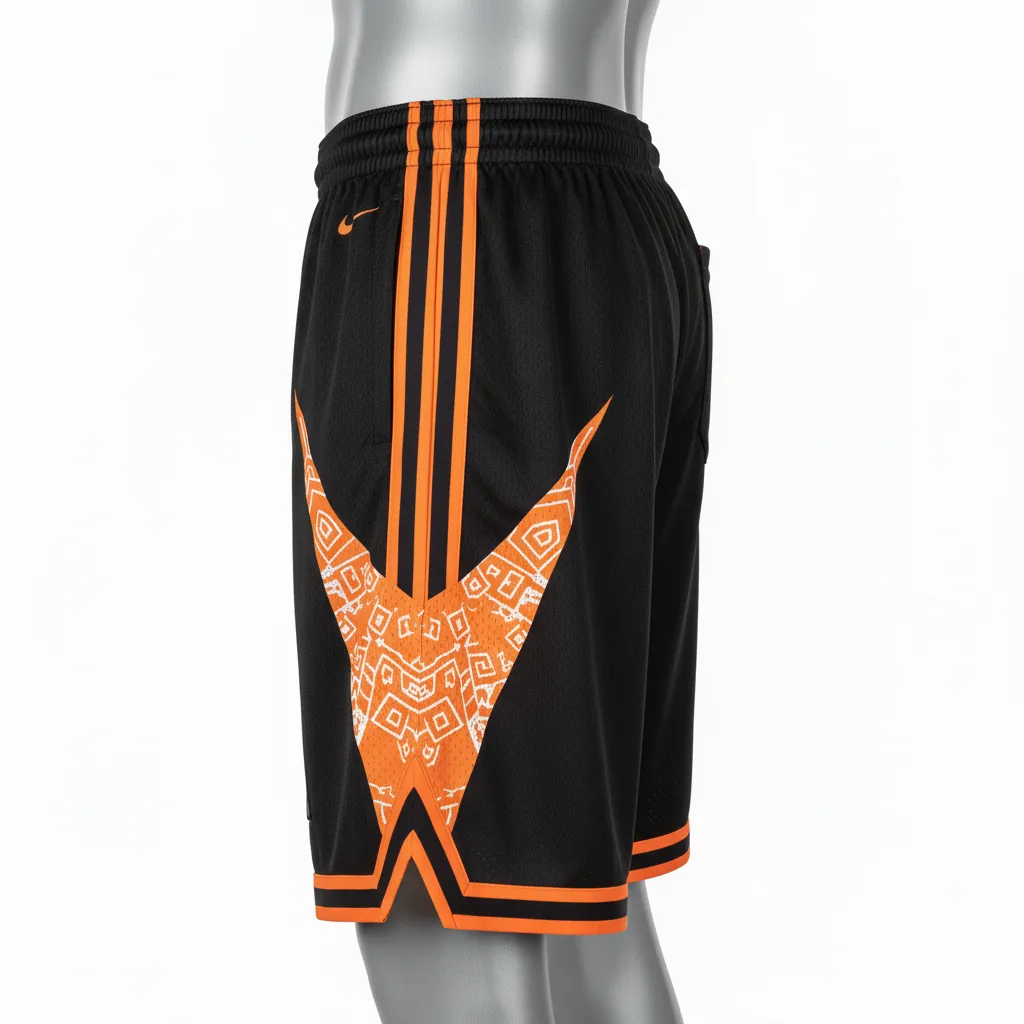 Custom Basketball Performance Basketball Shorts - Black, Orange - Performance Shorts Vshape - Side View - HAMCO Sports Inc.