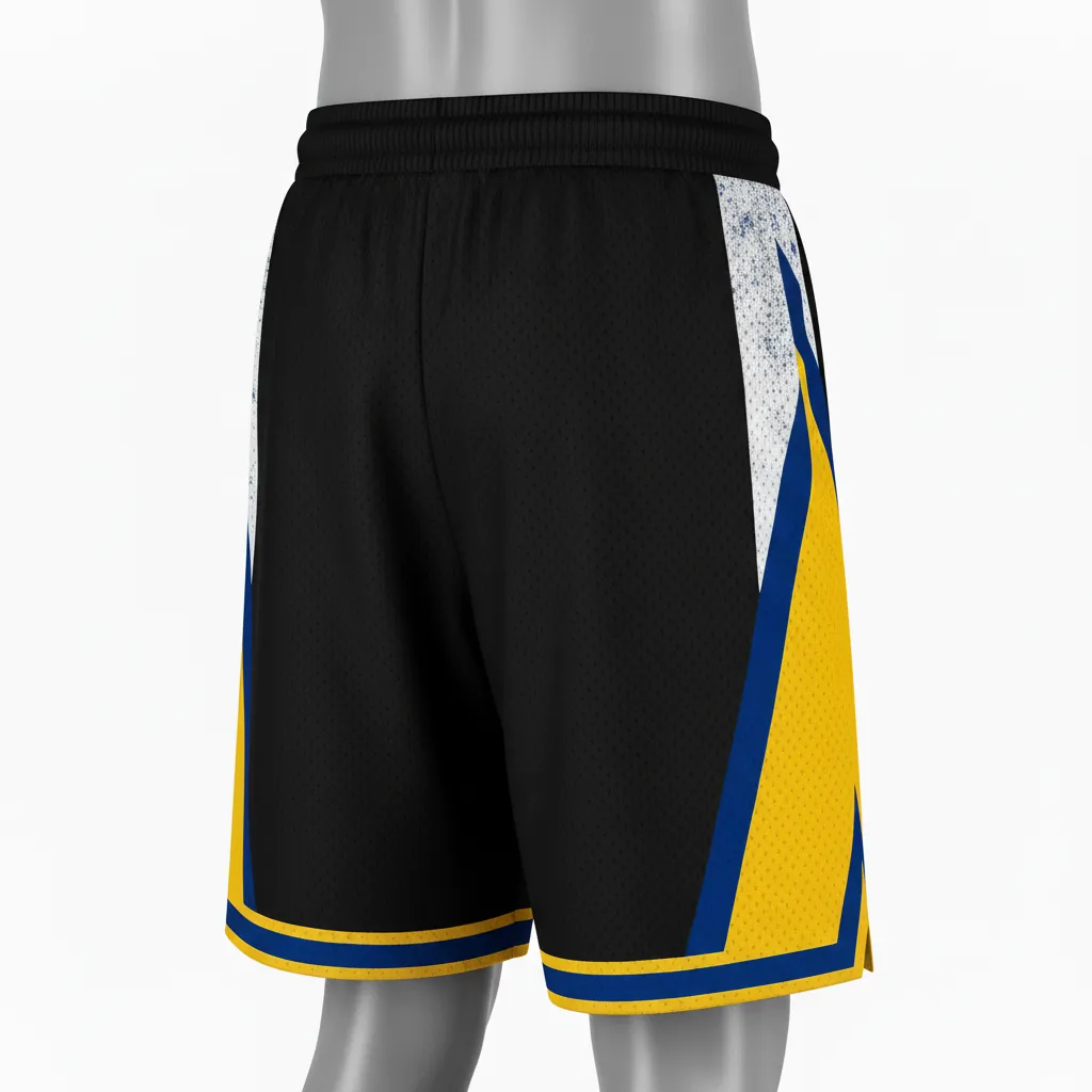 Custom Basketball Performance Basketball Shorts - Black, Yellow - Performance Shorts Diagonal Stripe - Back View - HAMCO Sports Inc.