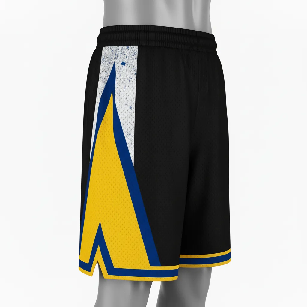 Custom Basketball Performance Basketball Shorts - Black, Yellow - Performance Shorts Diagonal Stripe - Side View - HAMCO Sports Inc.