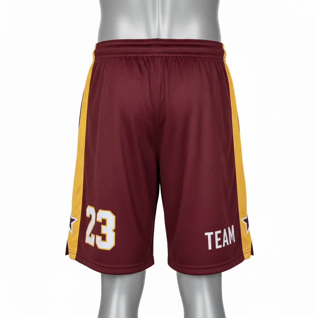 Custom Basketball Performance Basketball Shorts - Burgundy, Gold - Performance Shorts Side Stripe - Back View - HAMCO Sports Inc.
