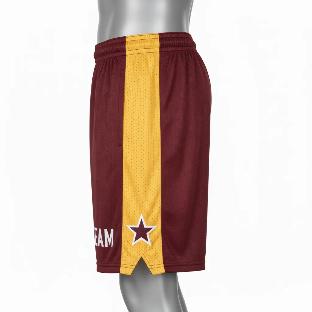 Custom Basketball Performance Basketball Shorts - Burgundy, Gold - Performance Shorts Side Stripe - Side View - HAMCO Sports Inc.