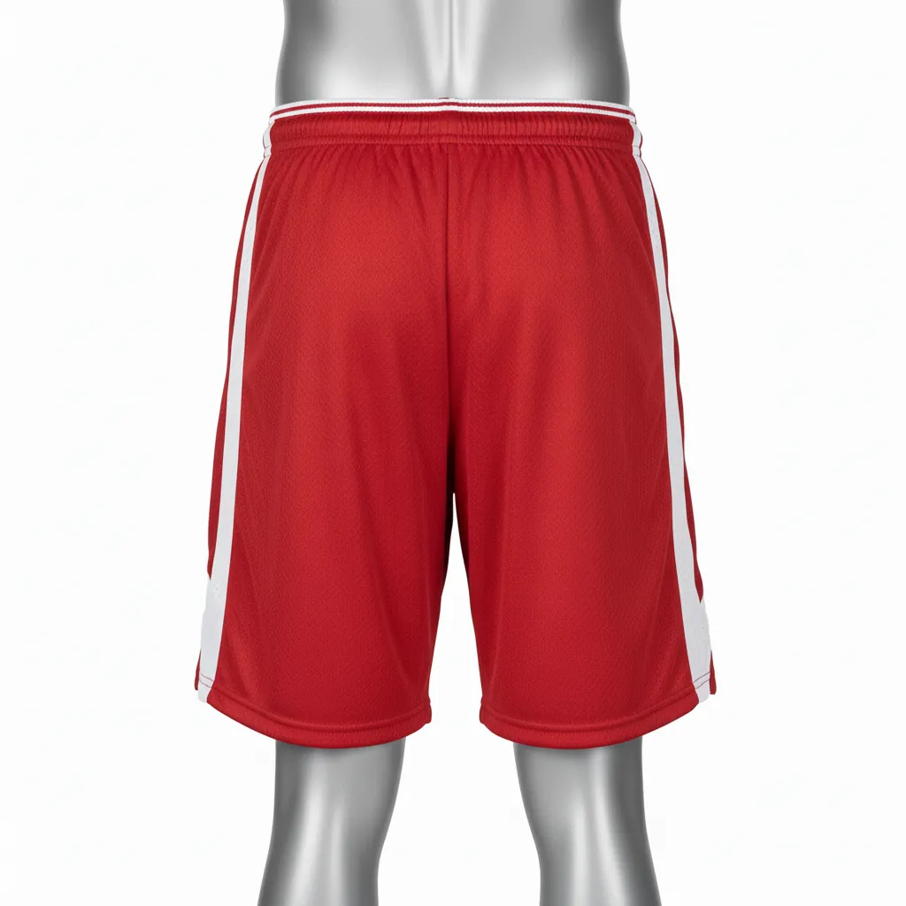Custom Basketball Performance Basketball Shorts - Red, White - Performance Shorts Cardinal Stripe - Back View - HAMCO Sports Inc.