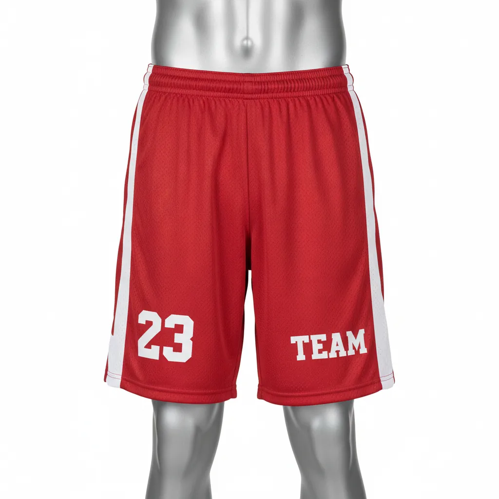 Custom Basketball Performance Basketball Shorts - Red, White - Performance Shorts Cardinal Stripe - Front View - HAMCO Sports Inc.