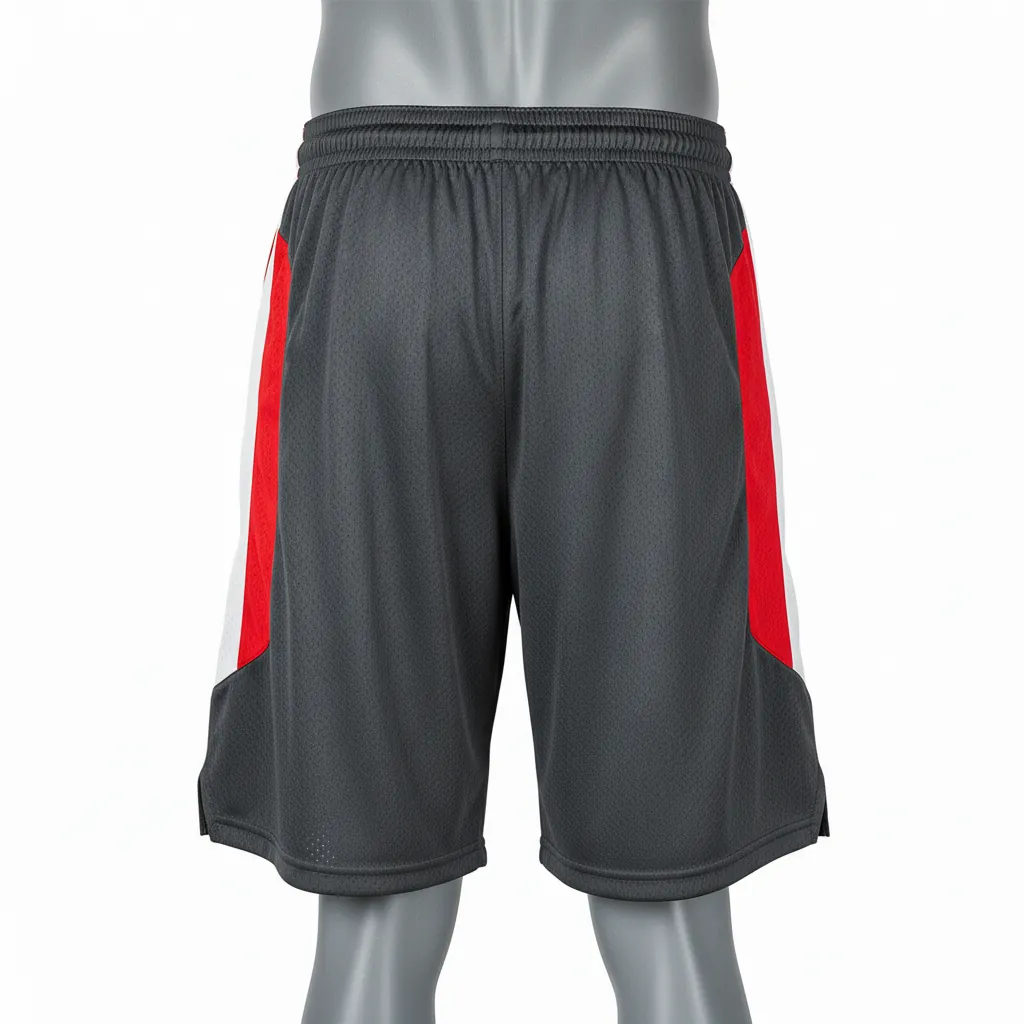 Custom Basketball Performance Basketball Shorts - Red - Performance Shorts Charcoal Angular - Back View - HAMCO Sports Inc.