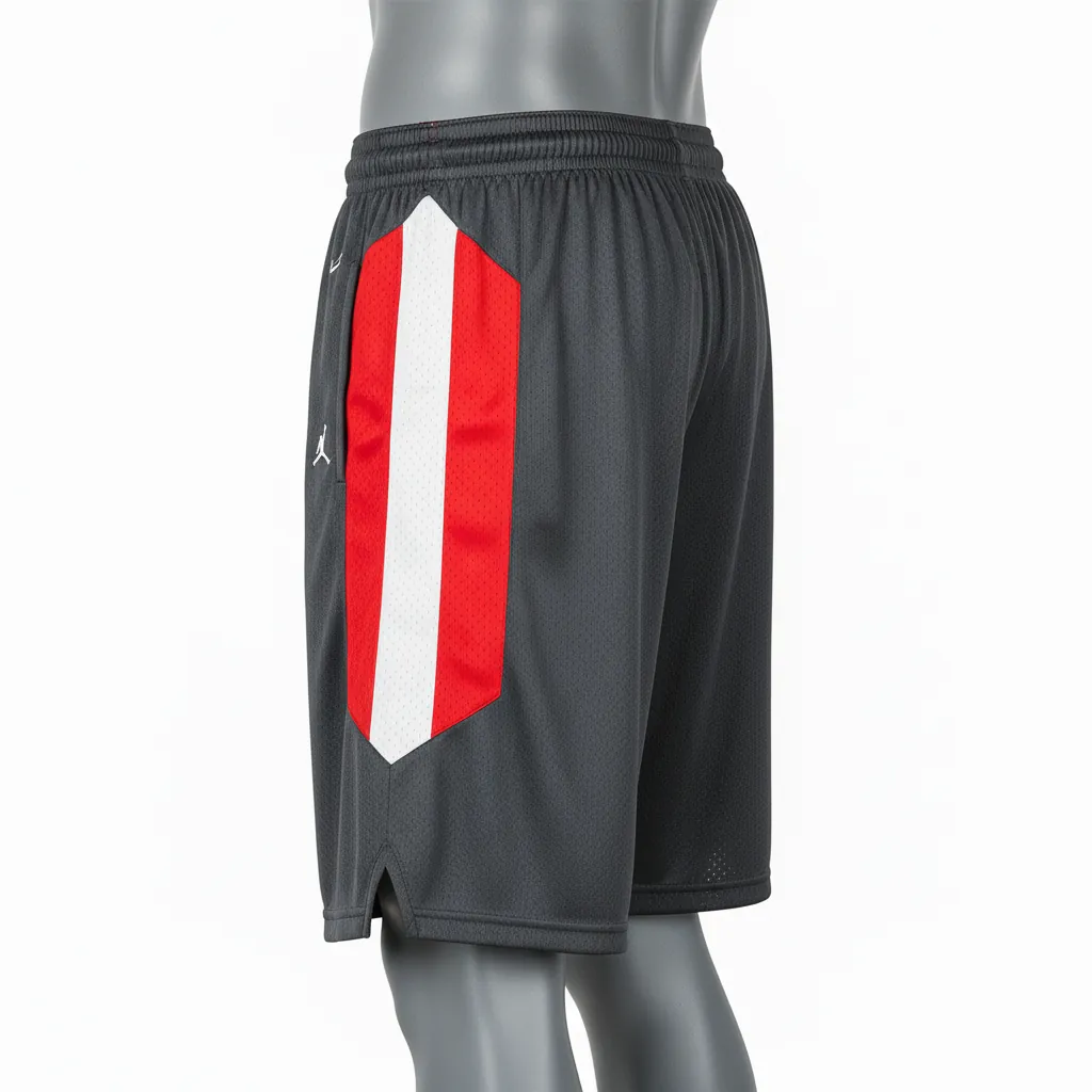 Custom Basketball Performance Basketball Shorts - Red - Performance Shorts Charcoal Angular - Side View - HAMCO Sports Inc.