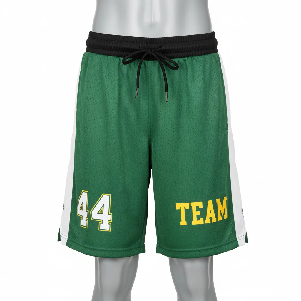 Custom Basketball Performance Basketball Shorts - Green, White - Performance Shorts Forest Stripe - Front View - HAMCO Sports Inc.