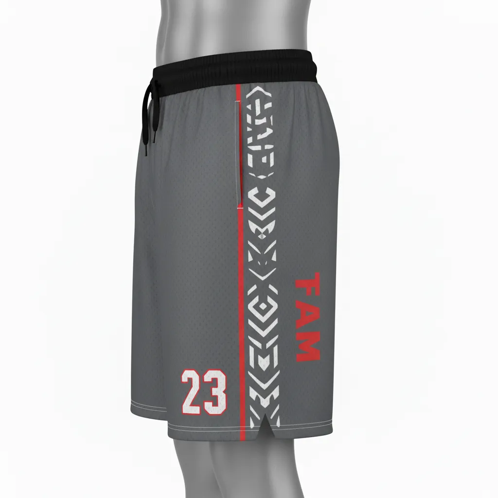 Custom Basketball Performance Basketball Shorts - White - Performance Shorts Graphite Angular - Front View - HAMCO Sports Inc.