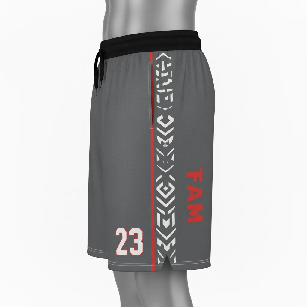 Custom Basketball Performance Basketball Shorts - White - Performance Shorts Graphite Angular - Side View - HAMCO Sports Inc.