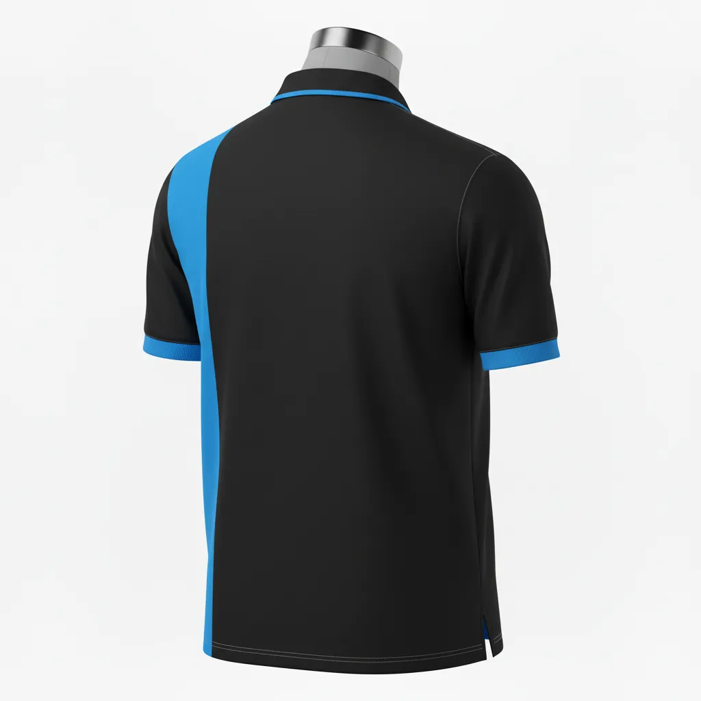 Custom Basketball Performance Polo Shirt - Black, Blue - Performance Polo Shirt Columbia Stripe - Back View - HAMCO Sports Inc.