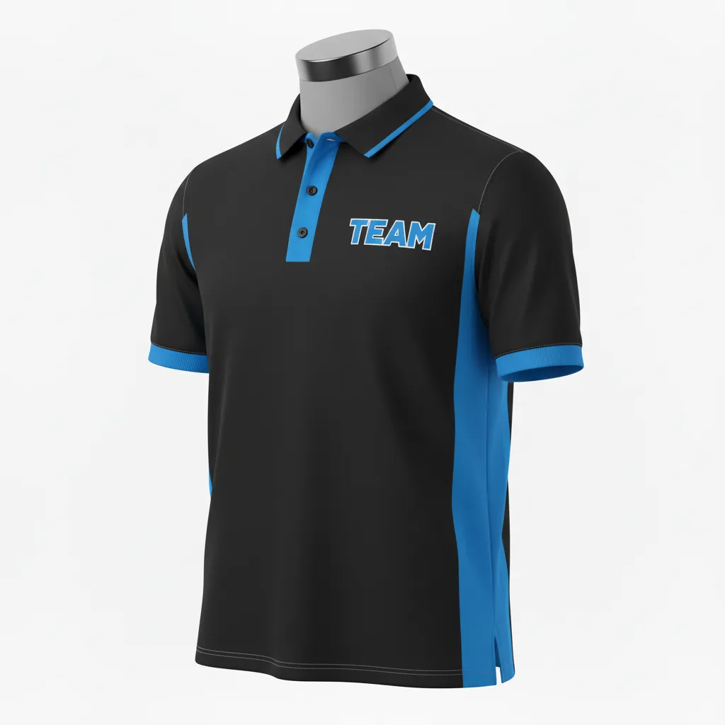 Custom Basketball Performance Polo Shirt - Black, Blue - Performance Polo Shirt Columbia Stripe - Front View - HAMCO Sports Inc.