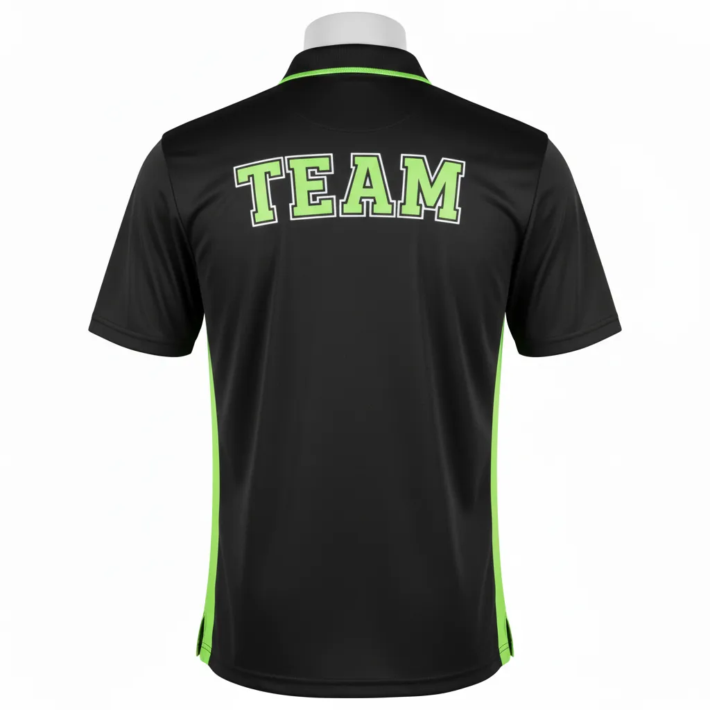 Custom Basketball Performance Polo Shirt - Black, Green - Performance Polo Shirt Lime Stripe - Back View - HAMCO Sports Inc.