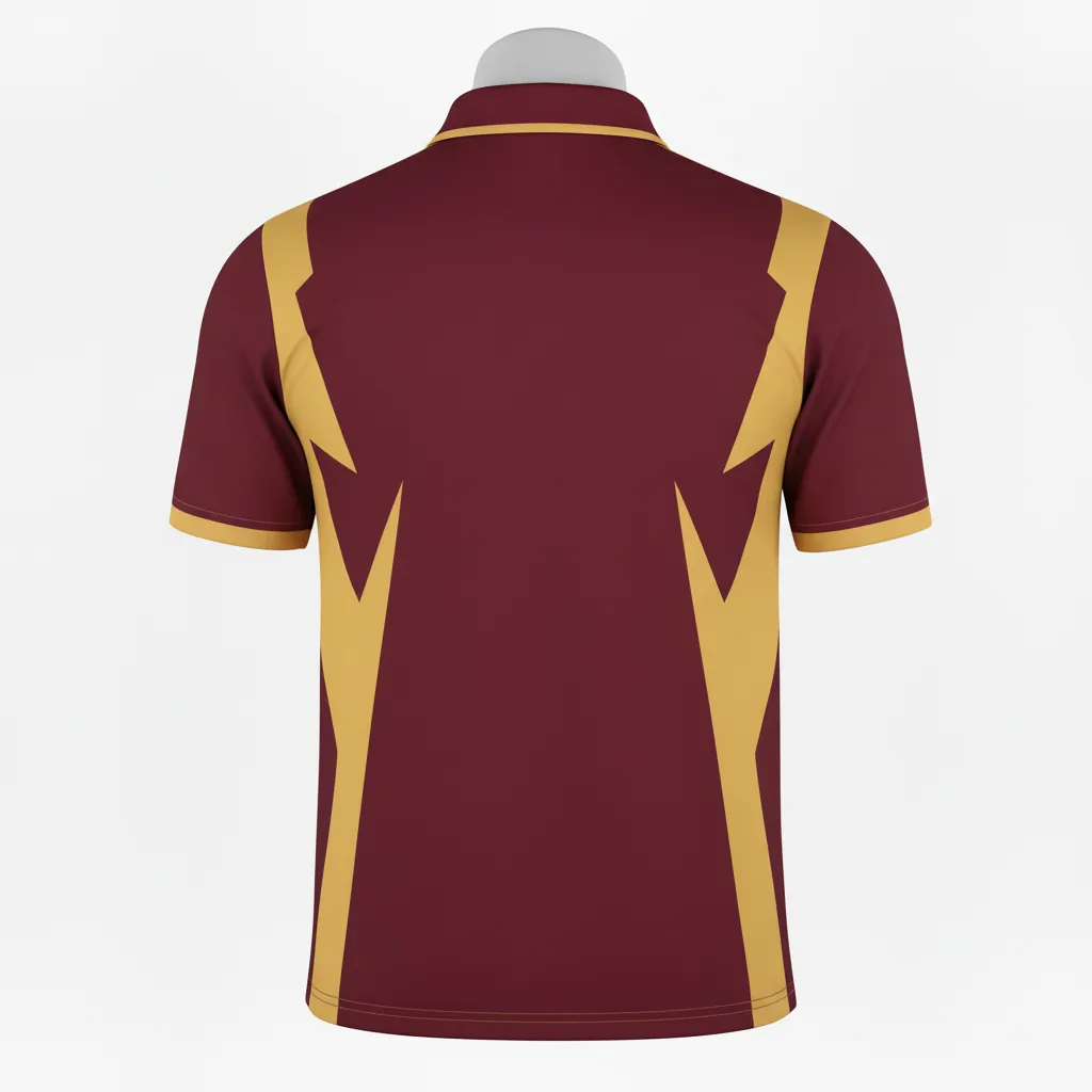 Custom Basketball Performance Polo Shirt - Burgundy, Gold - Performance Polo Shirt Side Stripe - Back View - HAMCO Sports Inc.