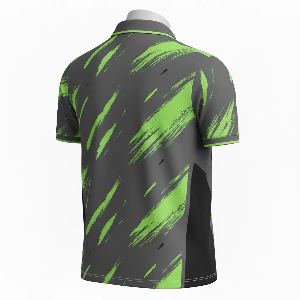 Custom Basketball Performance Polo Shirt - Green - Performance Polo Shirt Charcoal Neon Abstract - Back View - HAMCO Sports Inc.