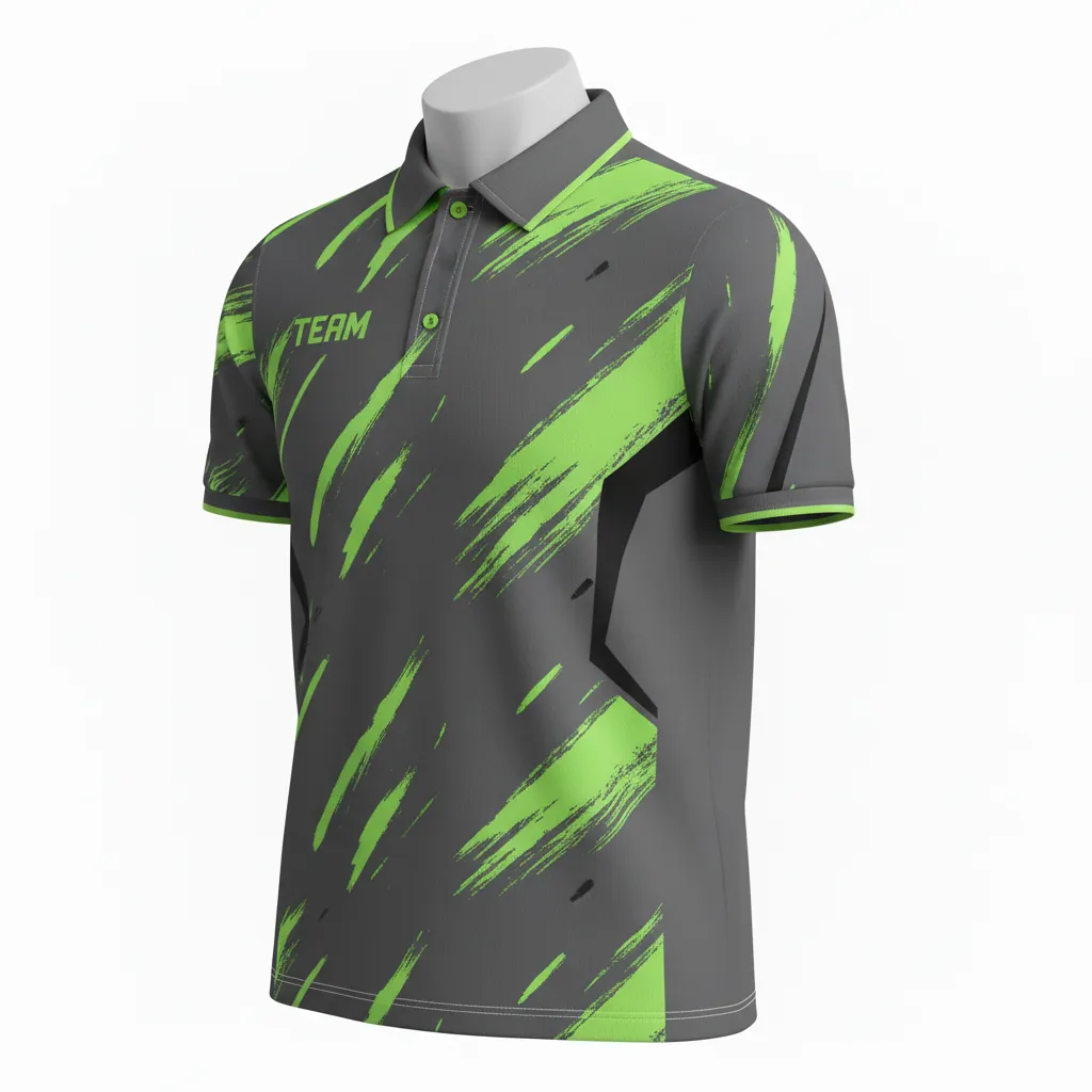 Custom Basketball Performance Polo Shirt - Green - Performance Polo Shirt Charcoal Neon Abstract - Front View - HAMCO Sports Inc.