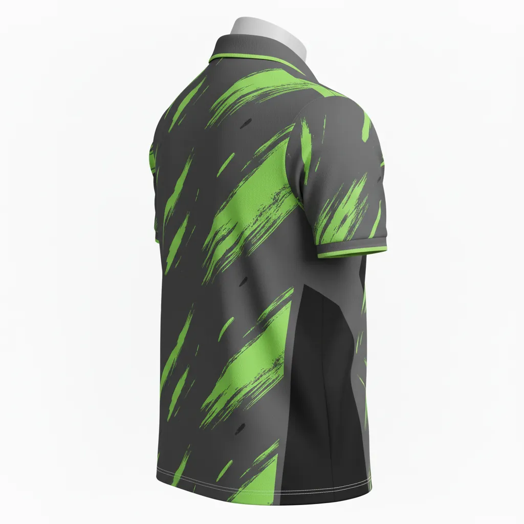 Custom Basketball Performance Polo Shirt - Green - Performance Polo Shirt Charcoal Neon Abstract - Side View - HAMCO Sports Inc.