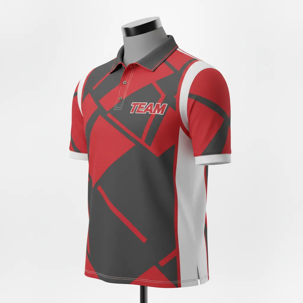 Custom Basketball Performance Polo Shirt - Red - Performance Polo Shirt Charcoal Angular - Front View - HAMCO Sports Inc.