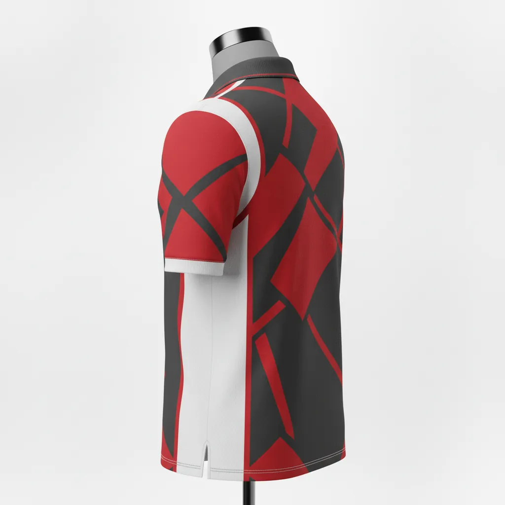 Custom Basketball Performance Polo Shirt - Red - Performance Polo Shirt Charcoal Angular - Side View - HAMCO Sports Inc.