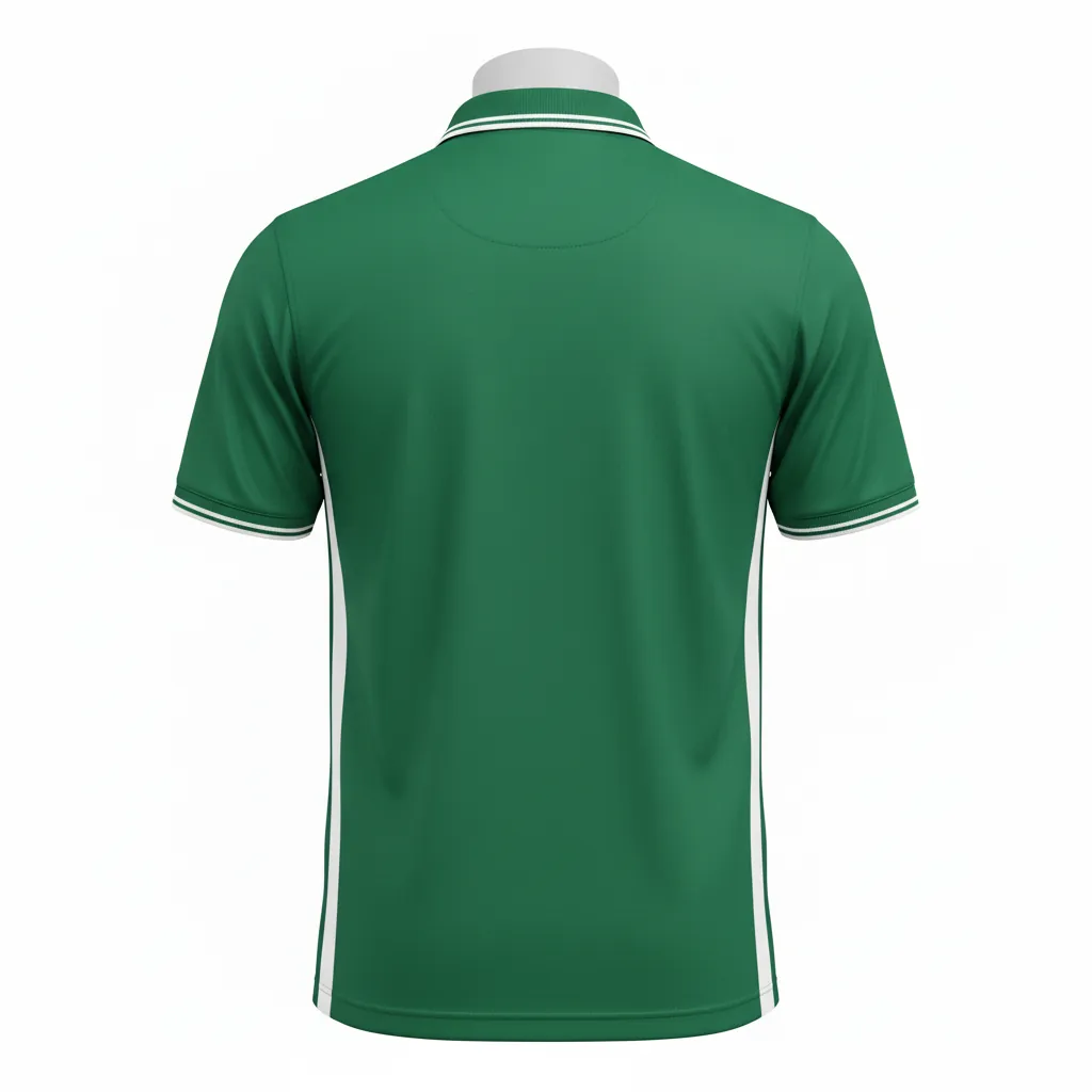 Custom Basketball Performance Polo Shirt - Green, White - Performance Polo Shirt Forest Stripe - Back View - HAMCO Sports Inc.