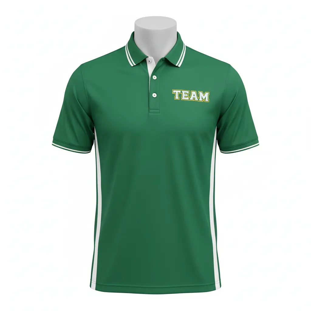 Custom Basketball Performance Polo Shirt - Green, White - Performance Polo Shirt Forest Stripe - Front View - HAMCO Sports Inc.