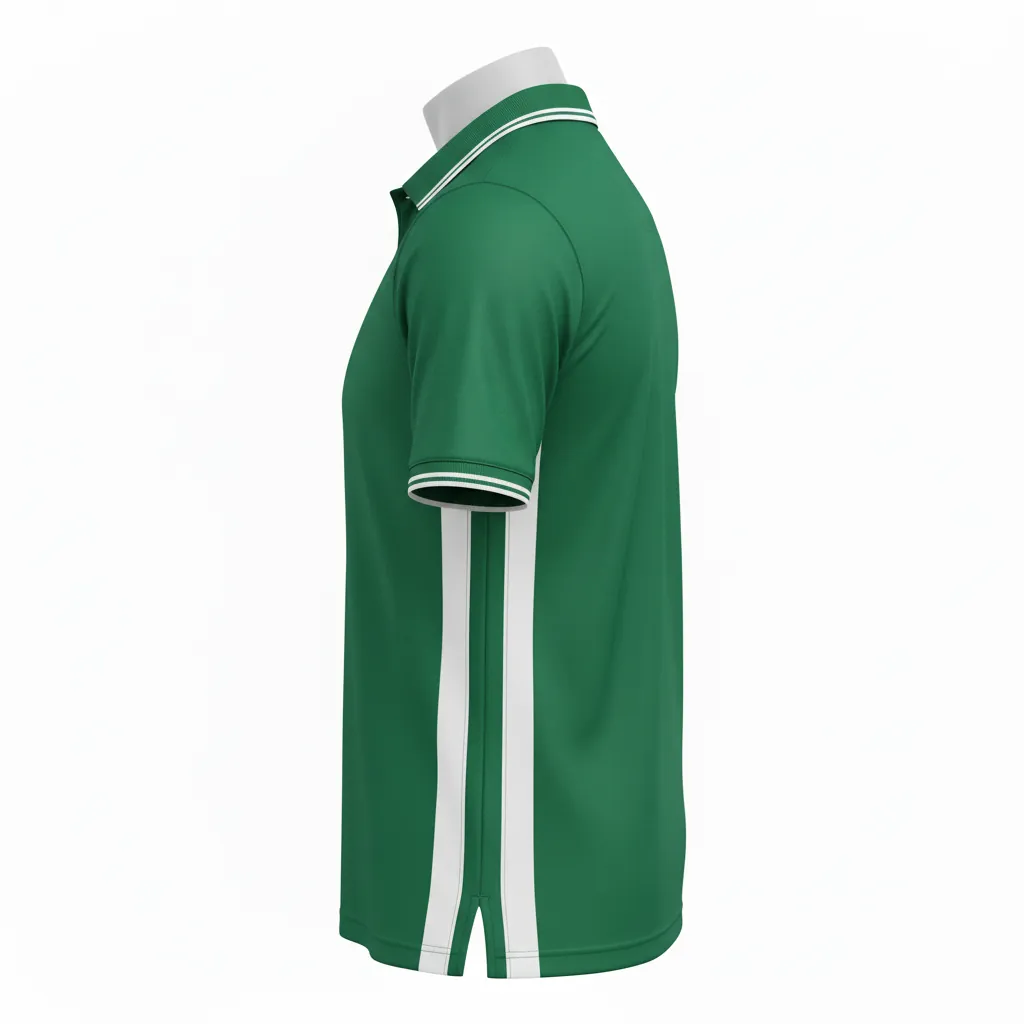 Custom Basketball Performance Polo Shirt - Green, White - Performance Polo Shirt Forest Stripe - Side View - HAMCO Sports Inc.