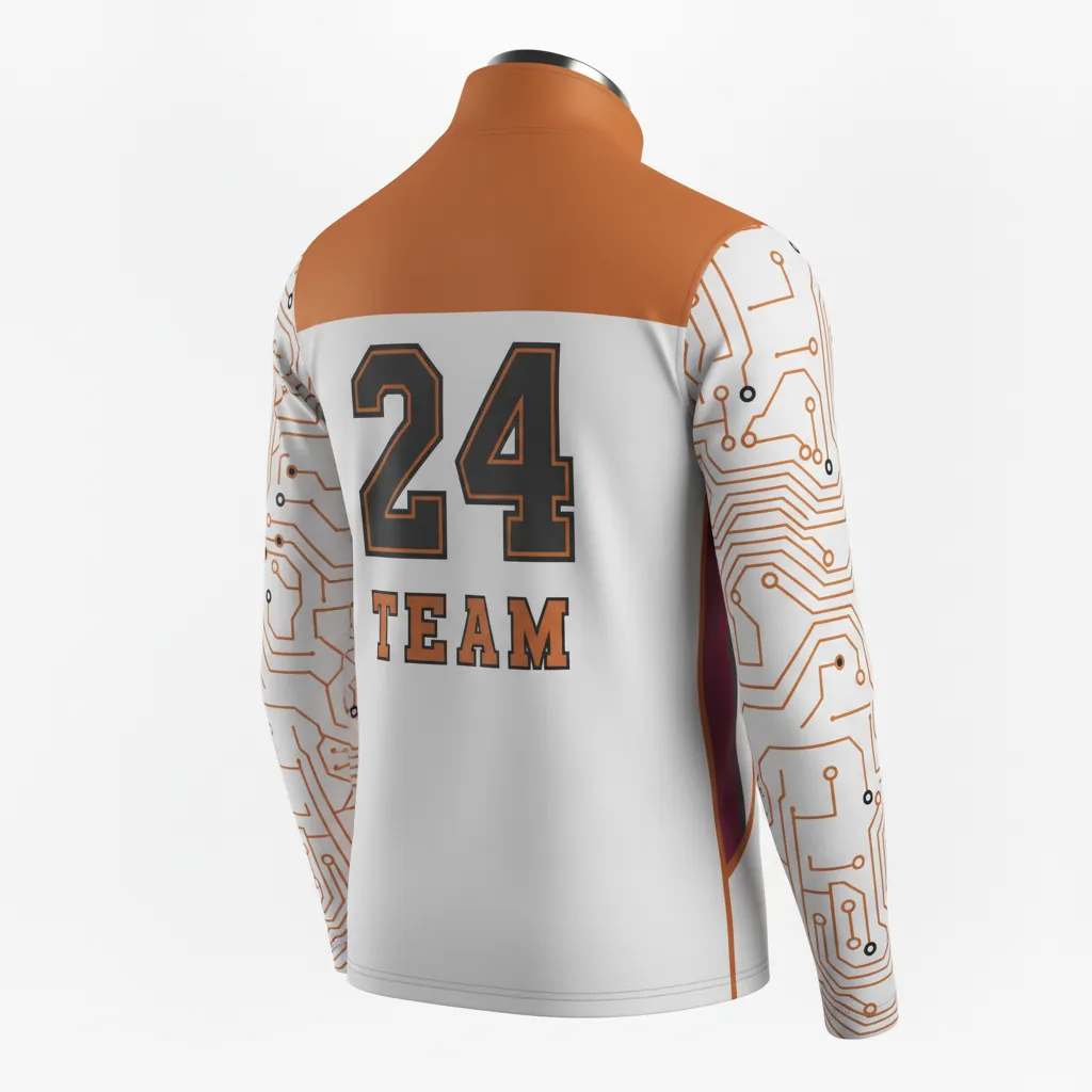 Custom Basketball Quarter Zip Practice Jersey - White - Quarter Zip Practice Jersey Berry Graphite Curved Insert - Back View - HAMCO Sports Inc.