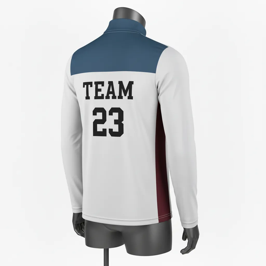 Custom Basketball Quarter Zip Practice Jersey - White, Black, White - Quarter Zip Practice Jersey Diagonal Stripe - Back View - HAMCO Sports Inc.