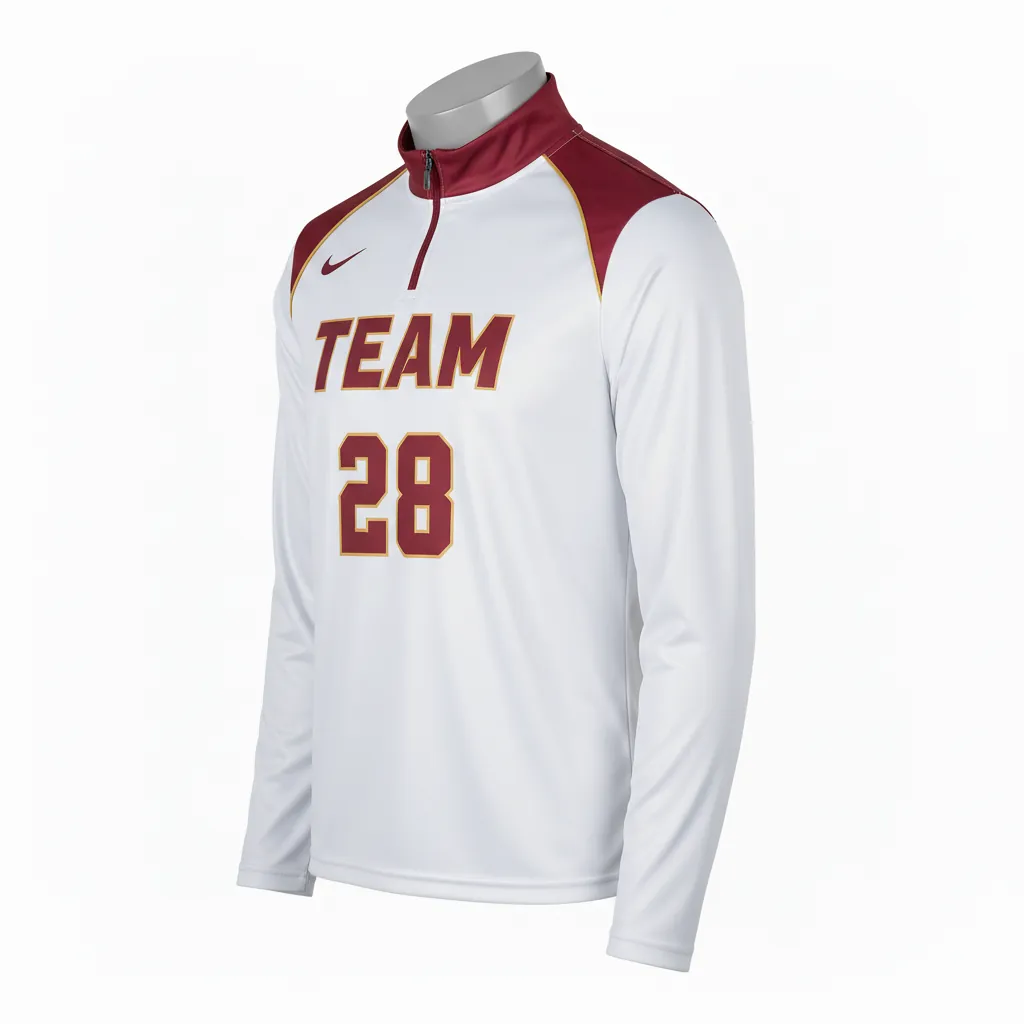 Custom Basketball Quarter Zip Practice Jersey - White, Burgundy, Gold - Quarter Zip Practice Jersey Shoulder Cap - Front View - HAMCO Sports Inc.