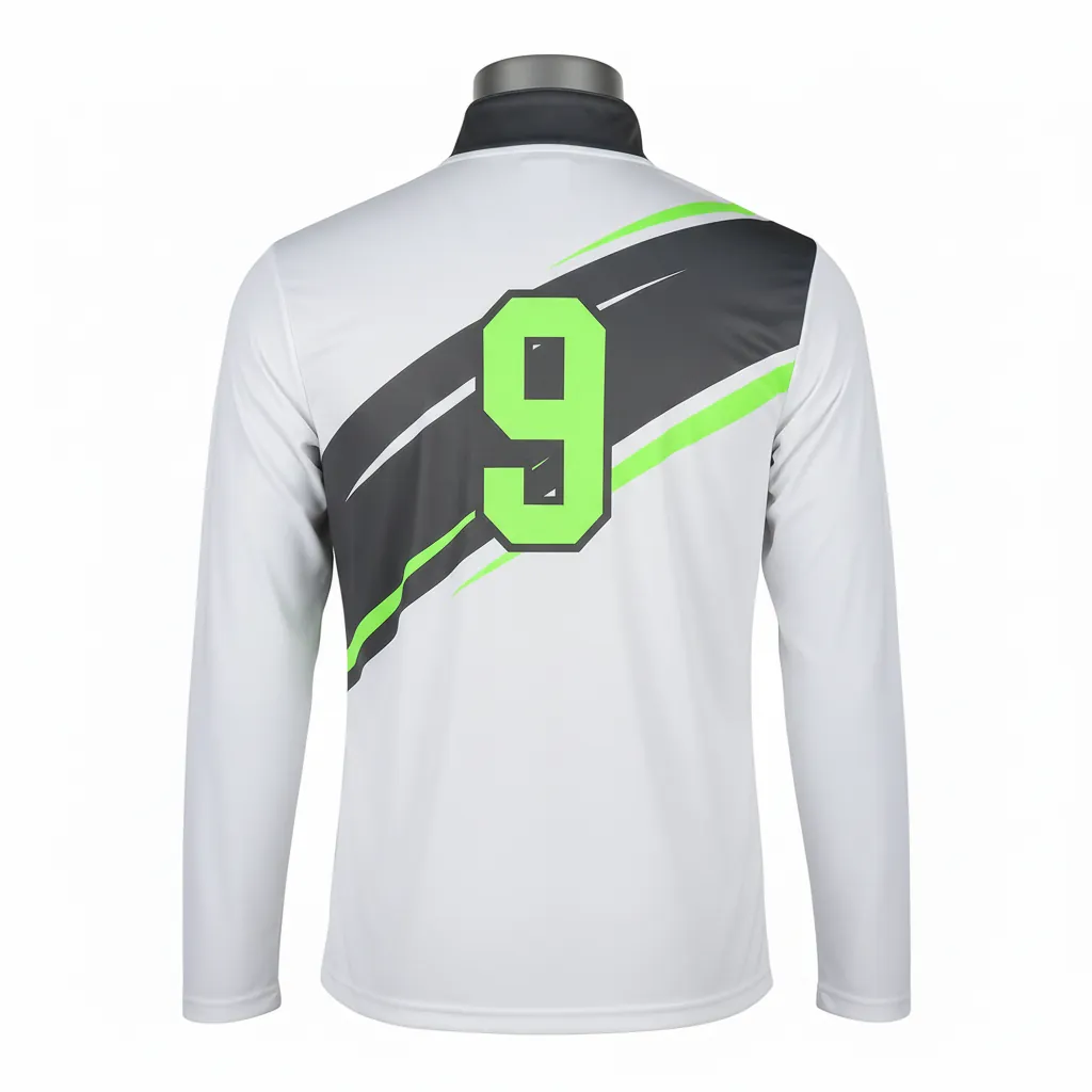 Custom Basketball Quarter Zip Practice Jersey - White, Green - Quarter Zip Practice Jersey Charcoal Neon Asymmetric - Back View - HAMCO Sports Inc.