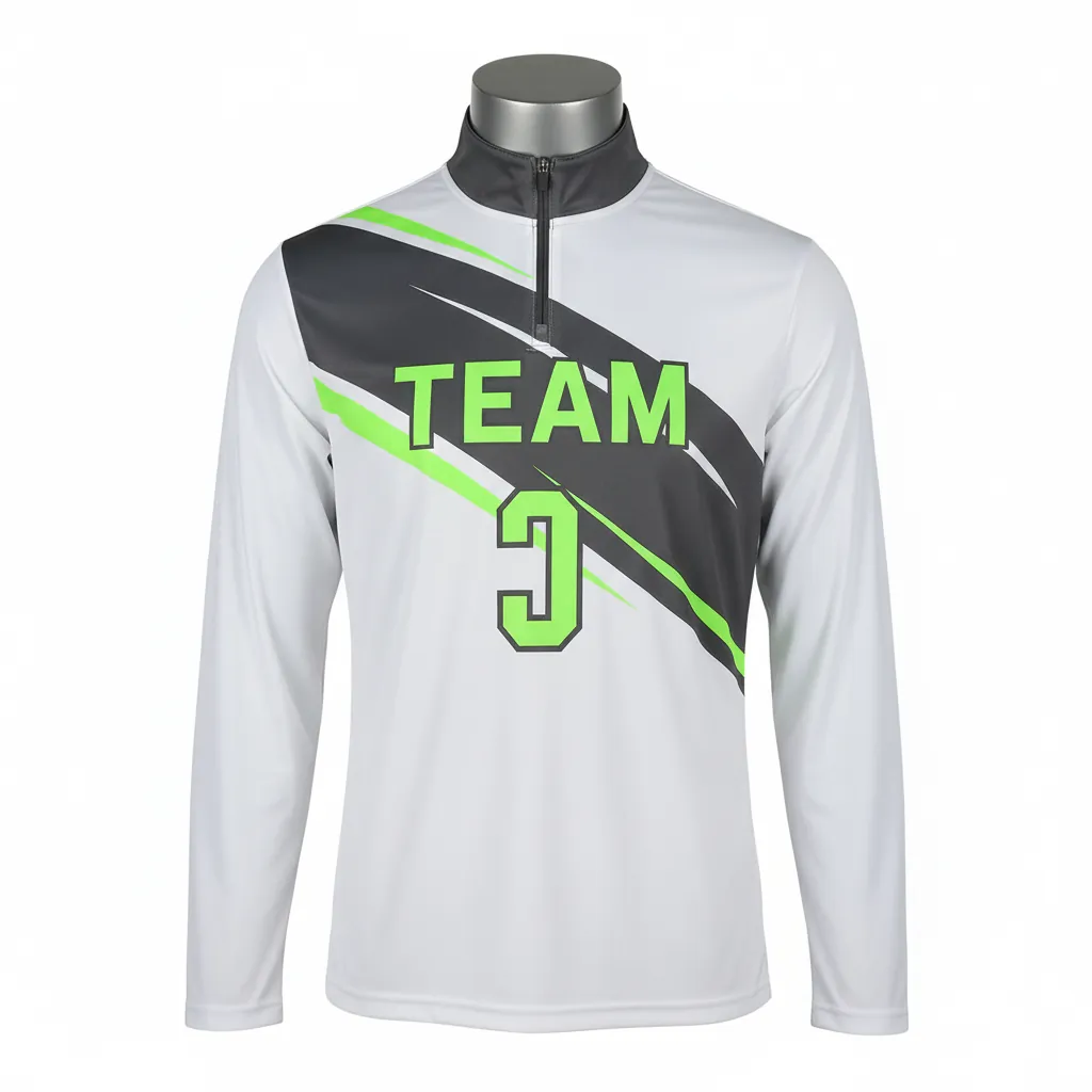 Custom Basketball Quarter Zip Practice Jersey - White, Green - Quarter Zip Practice Jersey Charcoal Neon Asymmetric - Front View - HAMCO Sports Inc.
