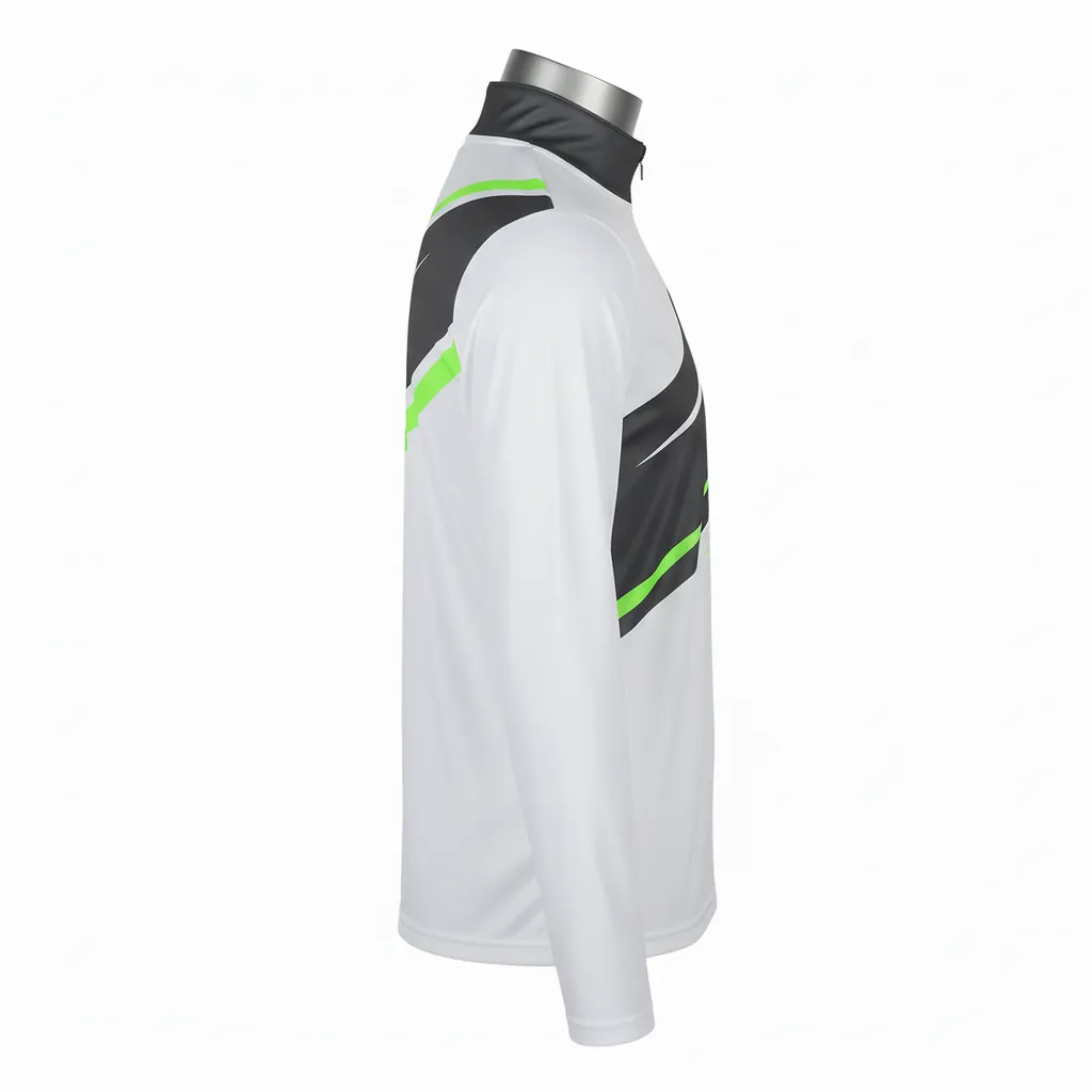 Custom Basketball Quarter Zip Practice Jersey - White, Green - Quarter Zip Practice Jersey Charcoal Neon Asymmetric - Side View - HAMCO Sports Inc.