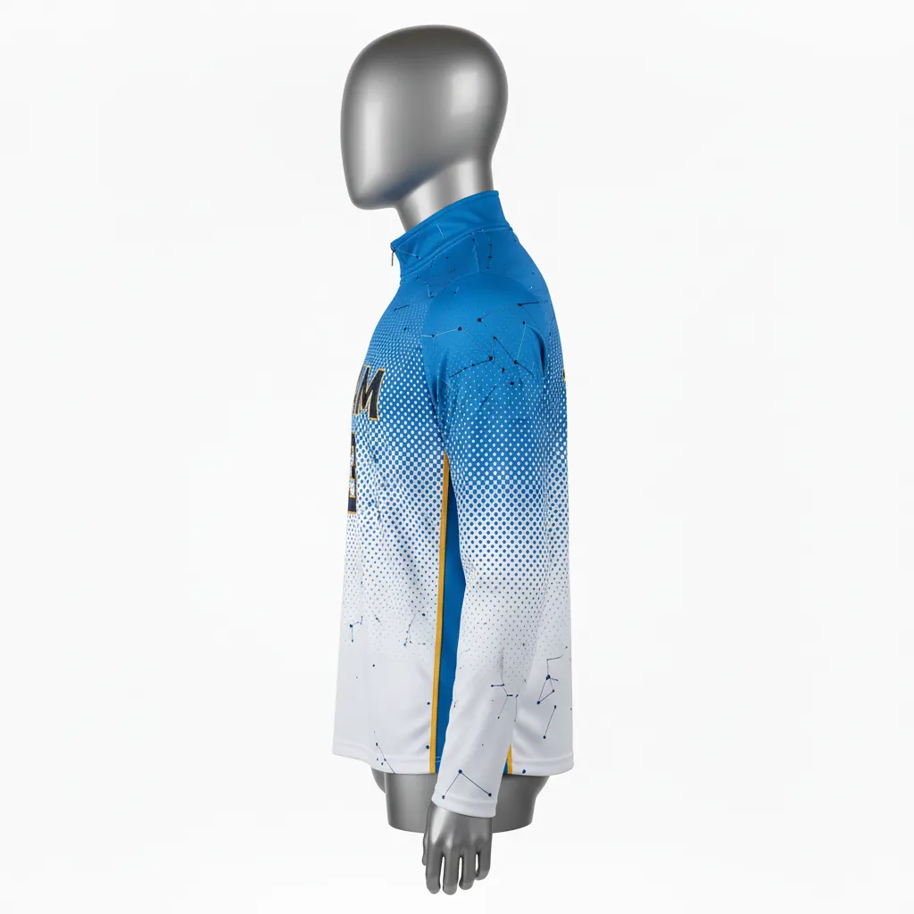 Custom Basketball Quarter Zip Practice Jersey - White, Blue, Navy - Quarter Zip Practice Jersey Columbia Halftone - Side View - HAMCO Sports Inc.