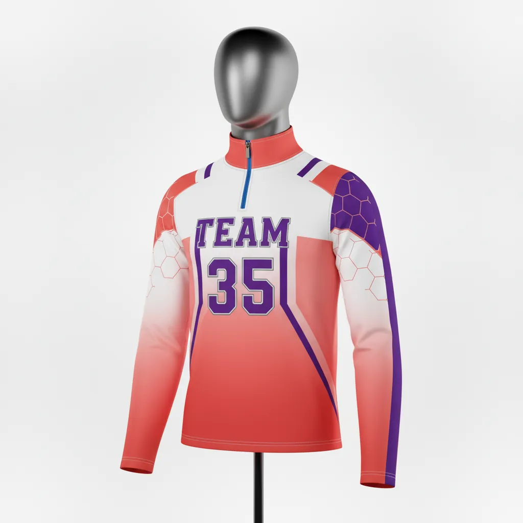 Custom Basketball Quarter Zip Practice Jersey - White, Blue, White - Quarter Zip Practice Jersey Columbia Raglan Sleeve - Front View - HAMCO Sports Inc.