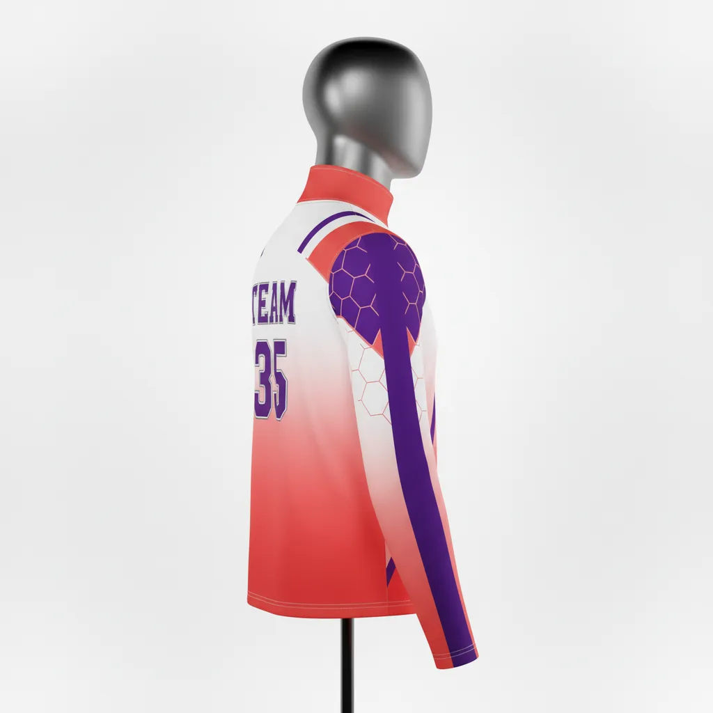 Custom Basketball Quarter Zip Practice Jersey - White, Blue, White - Quarter Zip Practice Jersey Columbia Raglan Sleeve - Side View - HAMCO Sports Inc.