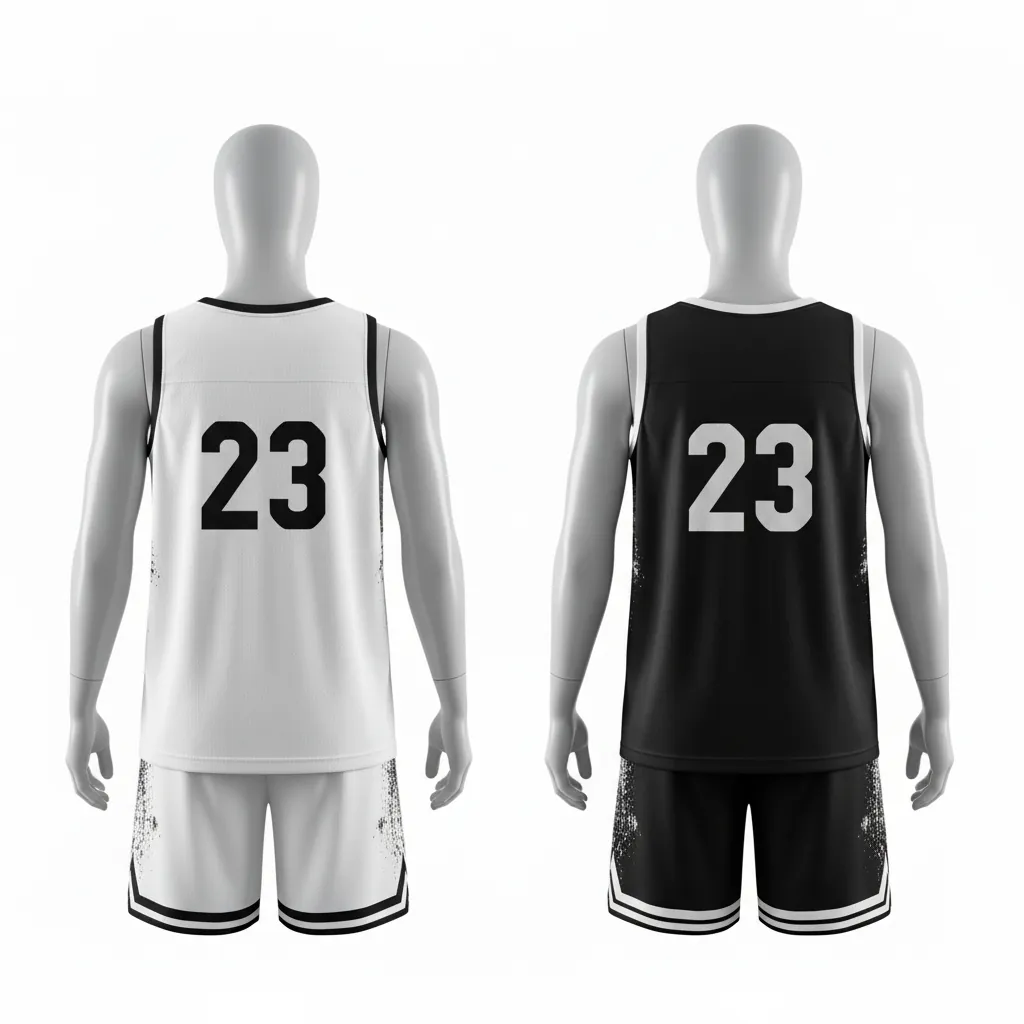 Custom Basketball Reversible Basketball Uniform - White, Black, White - Reversible Roundneck Texture Pattern - Back View - HAMCO Sports Inc.