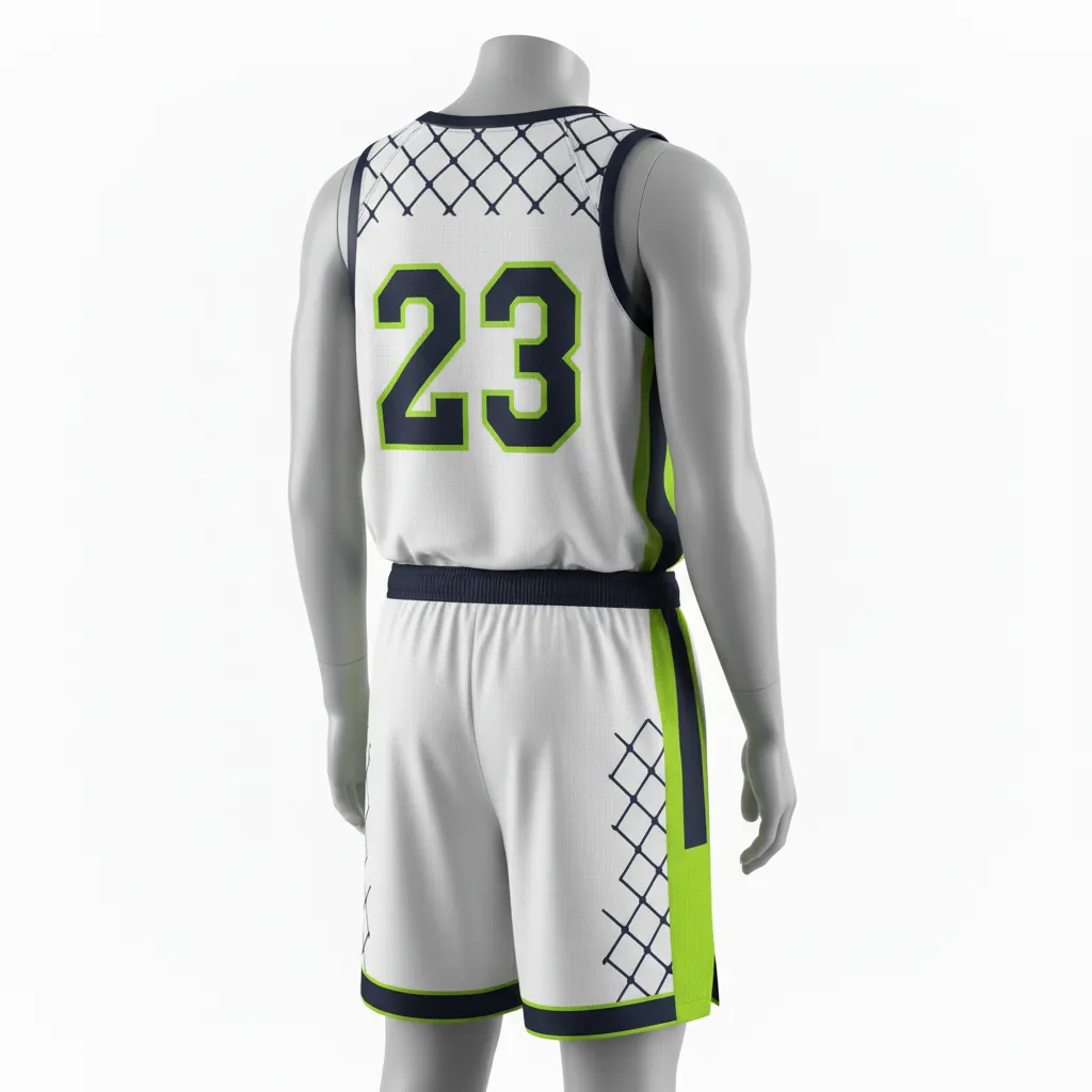 Custom Basketball Round Neck Basketball Uniform - White, Black, Gold - Roundneck Retro Color Block - Back View - HAMCO Sports Inc.