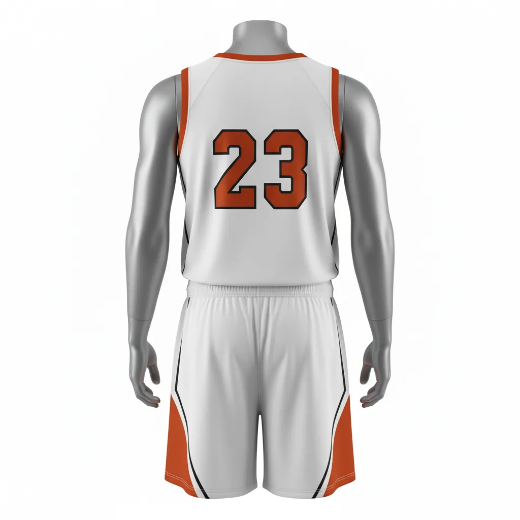 Custom Basketball Round Neck Basketball Uniform - White, Burnt, Orange... - Roundneck Chevron Pattern - Back View - HAMCO Sports Inc.
