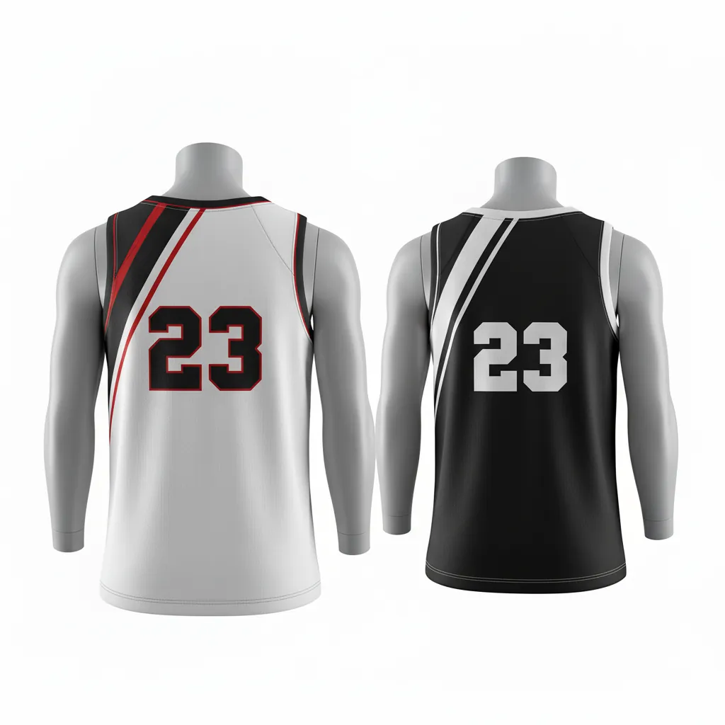 Custom Basketball Round Neck Reversible Jersey - White, Black, Red - Reversible Roundneck Jersey Diagonal Slash - Back View - HAMCO Sports Inc.