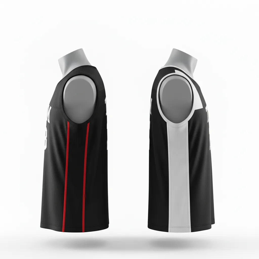 Custom Basketball Round Neck Reversible Jersey - White, Black, Red - Reversible Roundneck Jersey Retro Color Block - Side View - HAMCO Sports Inc.