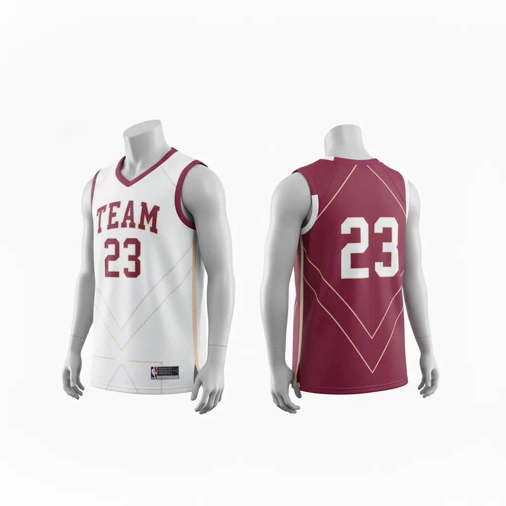 Custom Basketball Round Neck Reversible Jersey - White, Burgundy, Cream - Reversible Roundneck Jersey Vertical Stripes - Back View - HAMCO Sports Inc.