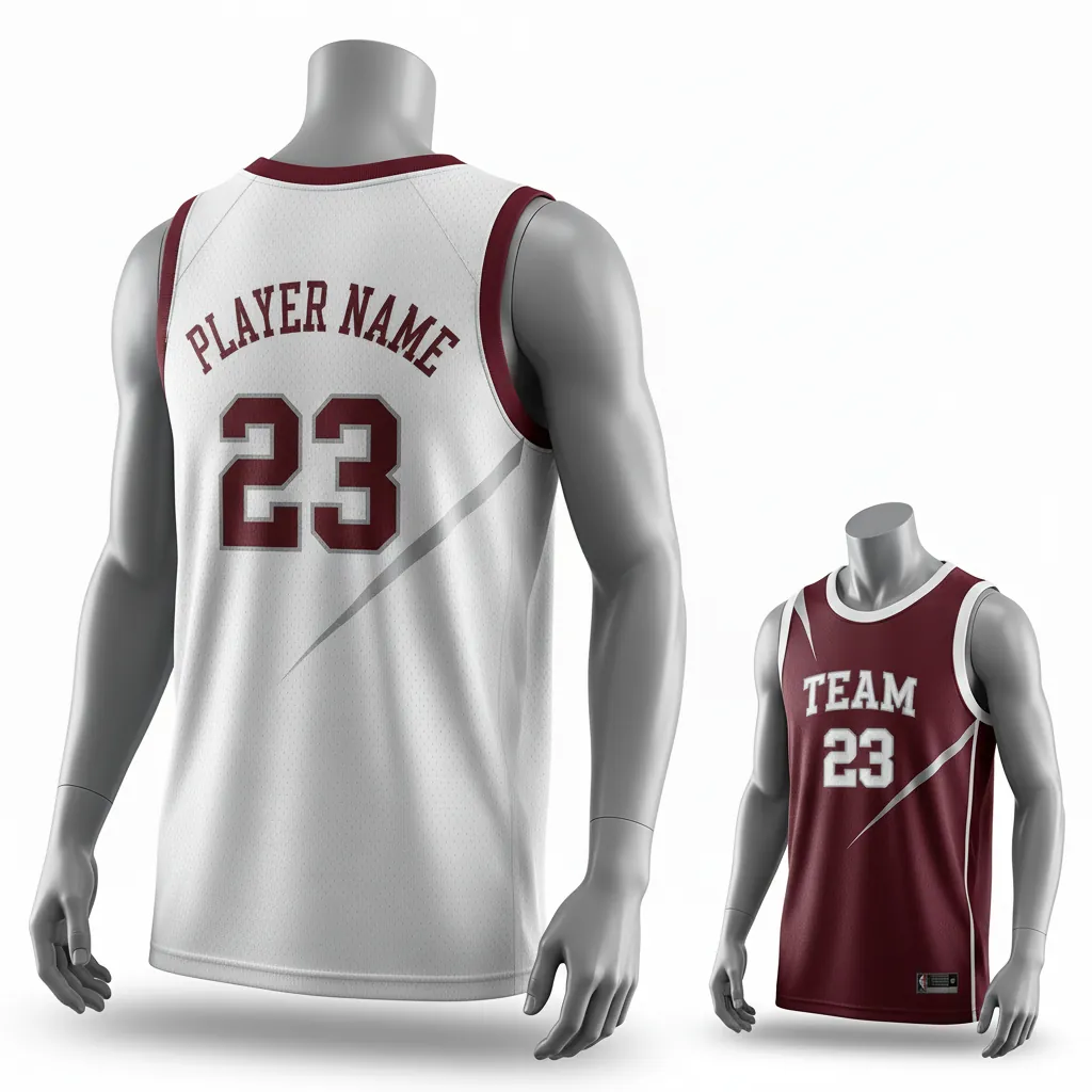 Custom Basketball Round Neck Reversible Jersey - White, Burgundy, Silver - Reversible Roundneck Jersey Texture Pattern - Back View - HAMCO Sports Inc.