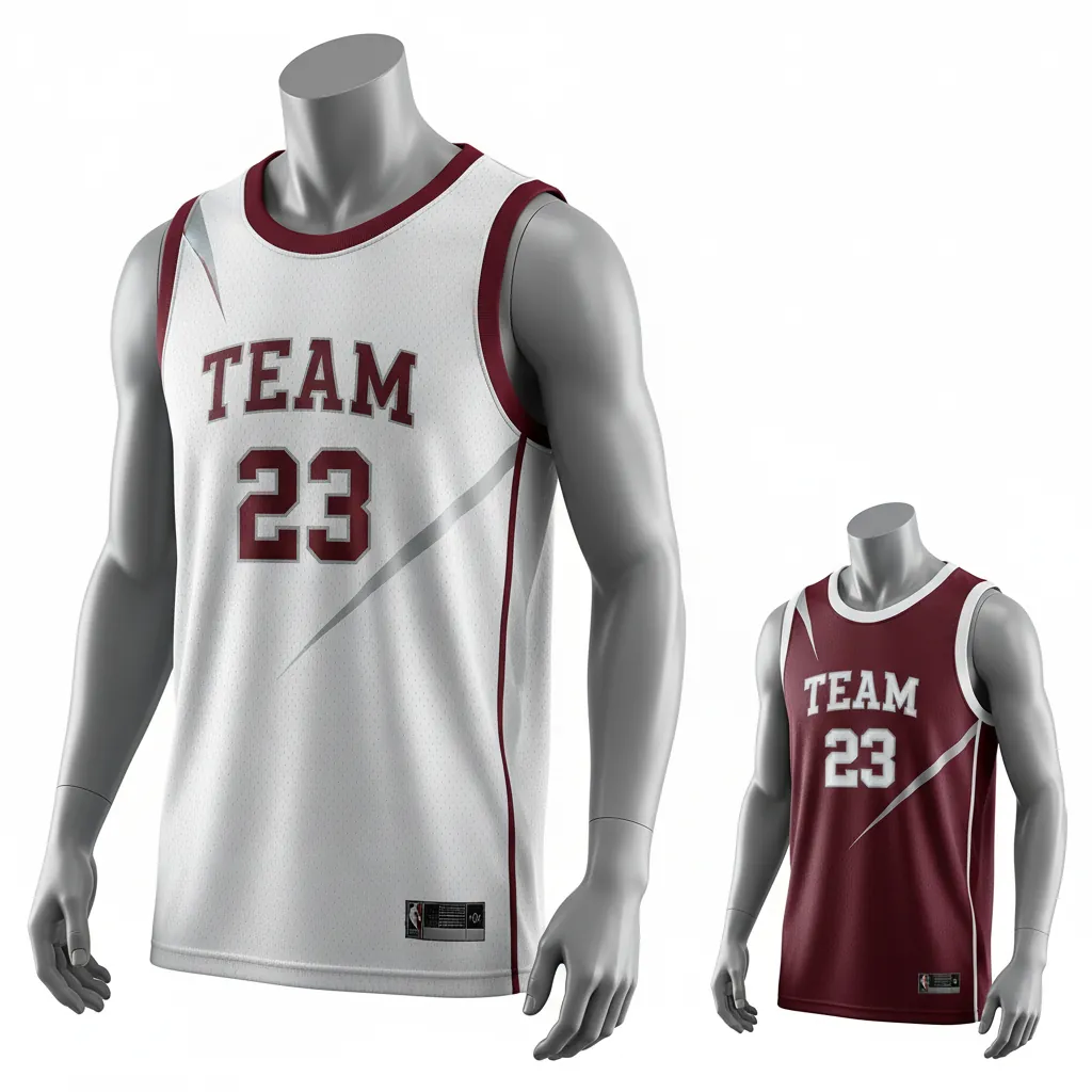 Custom Basketball Round Neck Reversible Jersey - White, Burgundy, Silver - Reversible Roundneck Jersey Texture Pattern - Front View - HAMCO Sports Inc.